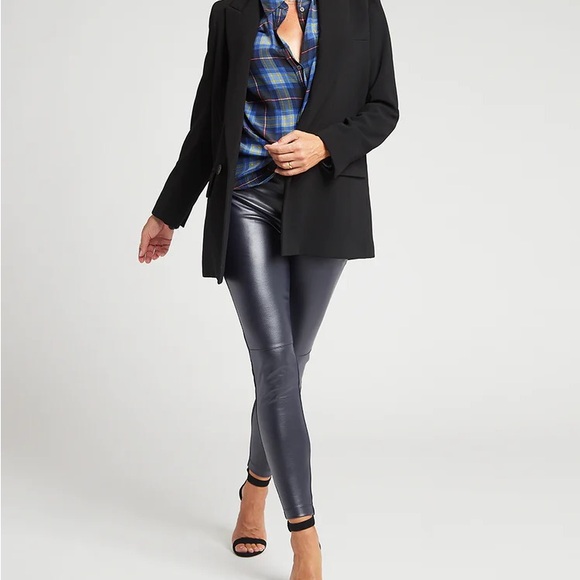 Betabrand Skinny-Leg Jett Dress Pant Yoga Pants Faux Leather Dark Blue LONG L - Picture 1 of 12
